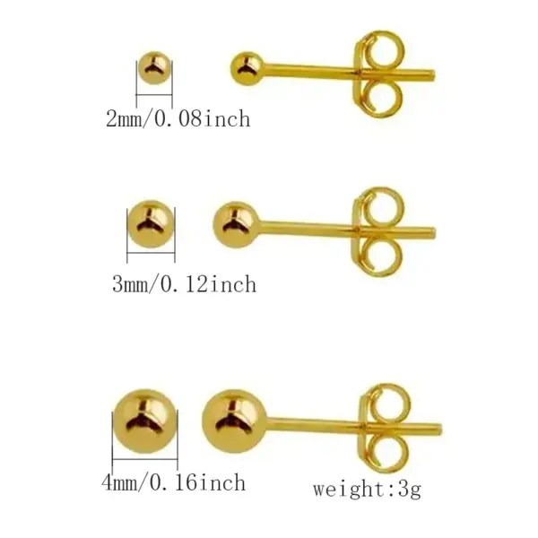 3 Pairs Cute Simple Style Classic Style Solid Color Plating 304 Stainless Steel 14K Gold Plated Ear Studs