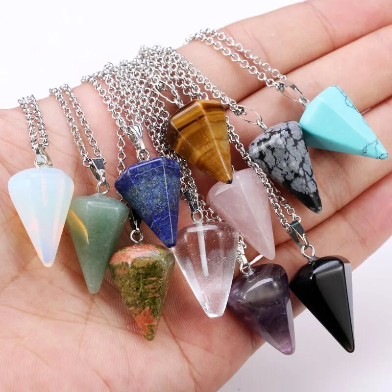 Wholesale Fashion Hexagonal Cone Natural Stone Pendant Necklace 1 Piece