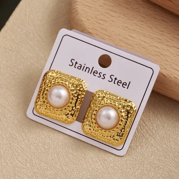 Wholesale Square Resin Imitation Pearl Earrings 304 Stainless Steel Post INS Style Fashion Jewelry Women's Casual Minimalist Earring