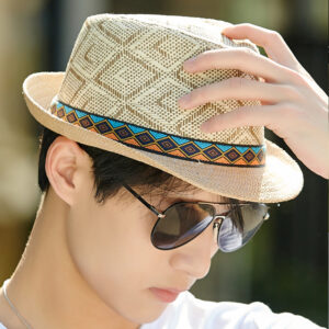Wholesale Cross-border Sunshade Straw Hat Summer Outdoor Beach Sun Hat Sunscreen Hat Men's Ethnic Style Top Hat Fashion All-match