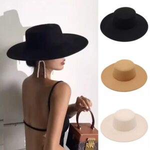 Wholesale Cross-border special for autumn and winter flat top woolen hat big brim all-match felt hat female jazz hat French Hepburn style