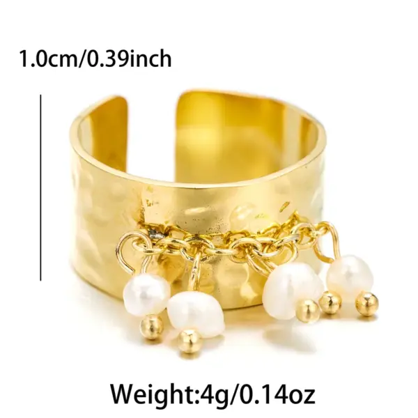 Wholesale Jewelry Sweet Artistic Round 304 Stainless Steel Freshwater Pearl Plating Inlay Open Rings