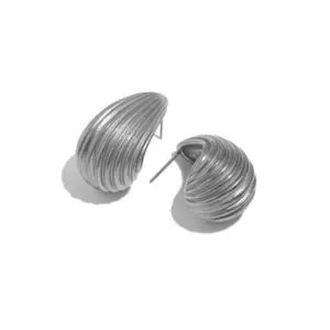 【XKE0049】Striped Water Drop Earrings / Steel Color