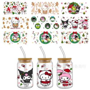Wholesale Christmas HelloKitty UVDTF Crystal Transparent Sticker Cute Cartoon Pattern Glass Waterproof Scratch Resistant Cross Border