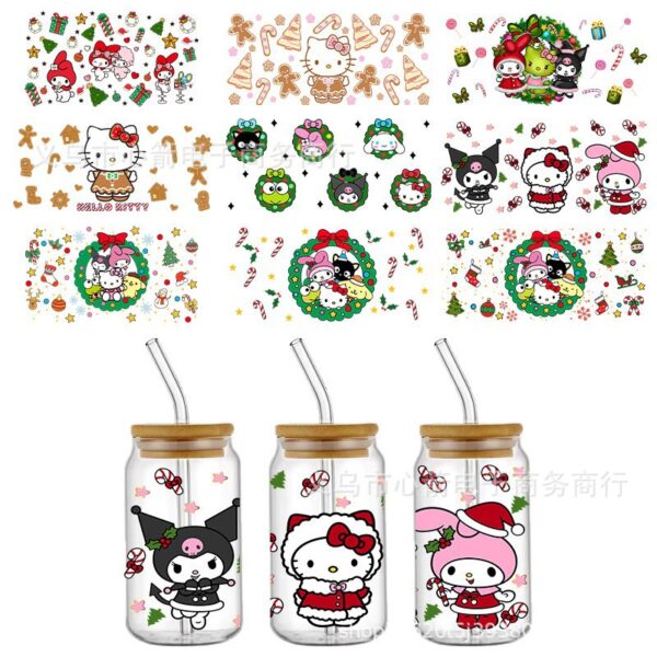 Wholesale Christmas HelloKitty UVDTF Crystal Transparent Sticker Cute Cartoon Pattern Glass Waterproof Scratch Resistant Cross Border