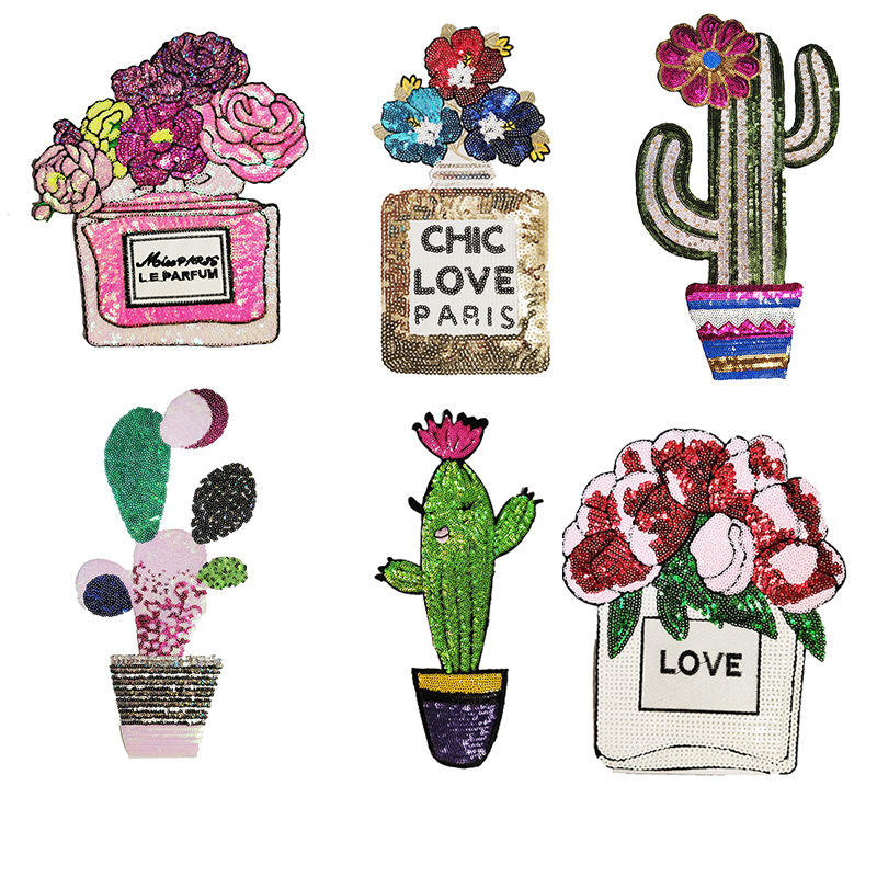 Wholesale Sequin embroidery clothing aessories cactus flower clothing aessories sequin embroidery towel embroidery cloth patch factory direct sply