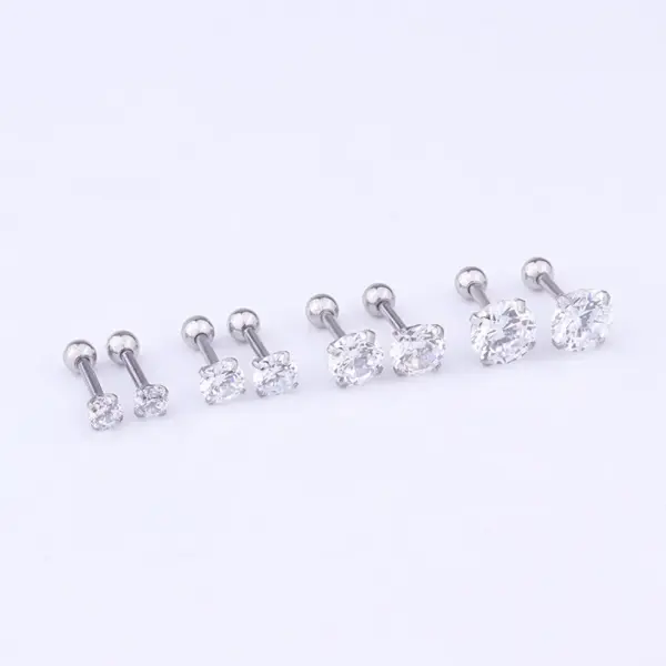 1 Piece 316L Stainless Steel Zircon Ear Cartilage Rings & Studs Geometric Waterproof Non Tarnish Surgical Steel Inlay Ear Cartilage Rings & Studs Women'S