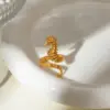 Wholesale 304 Stainless Steel Hippocampus PVD Coated 18K Real Gold Plated Real Gold Plated Vacation Marine Style Waterproof Non Tarnish Gold Rings