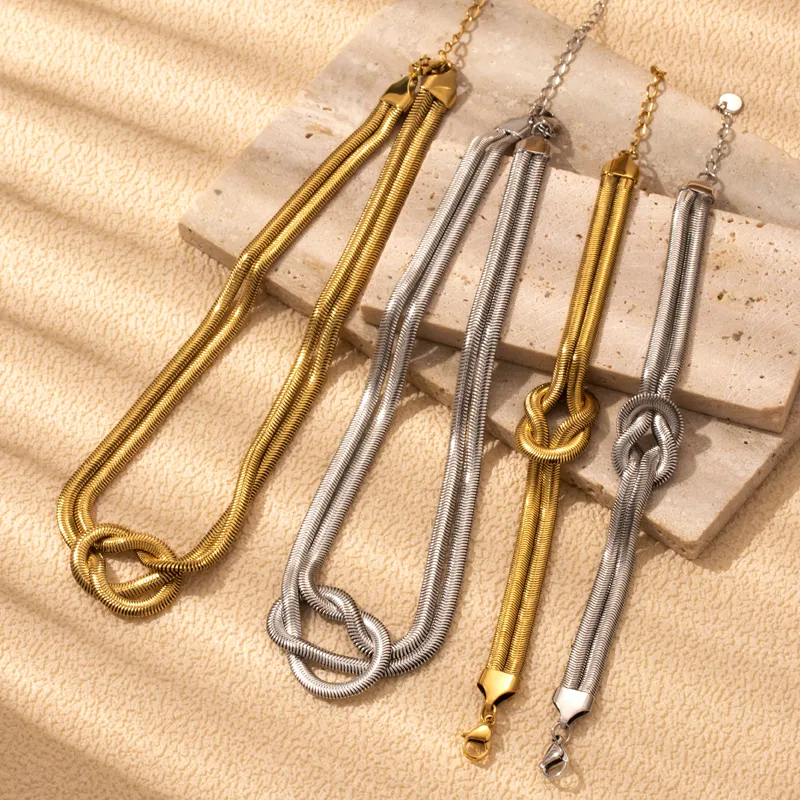 Wholesale Simple Style Knot Stainless Steel Plating 18k Gold Plated Bracelets Necklace