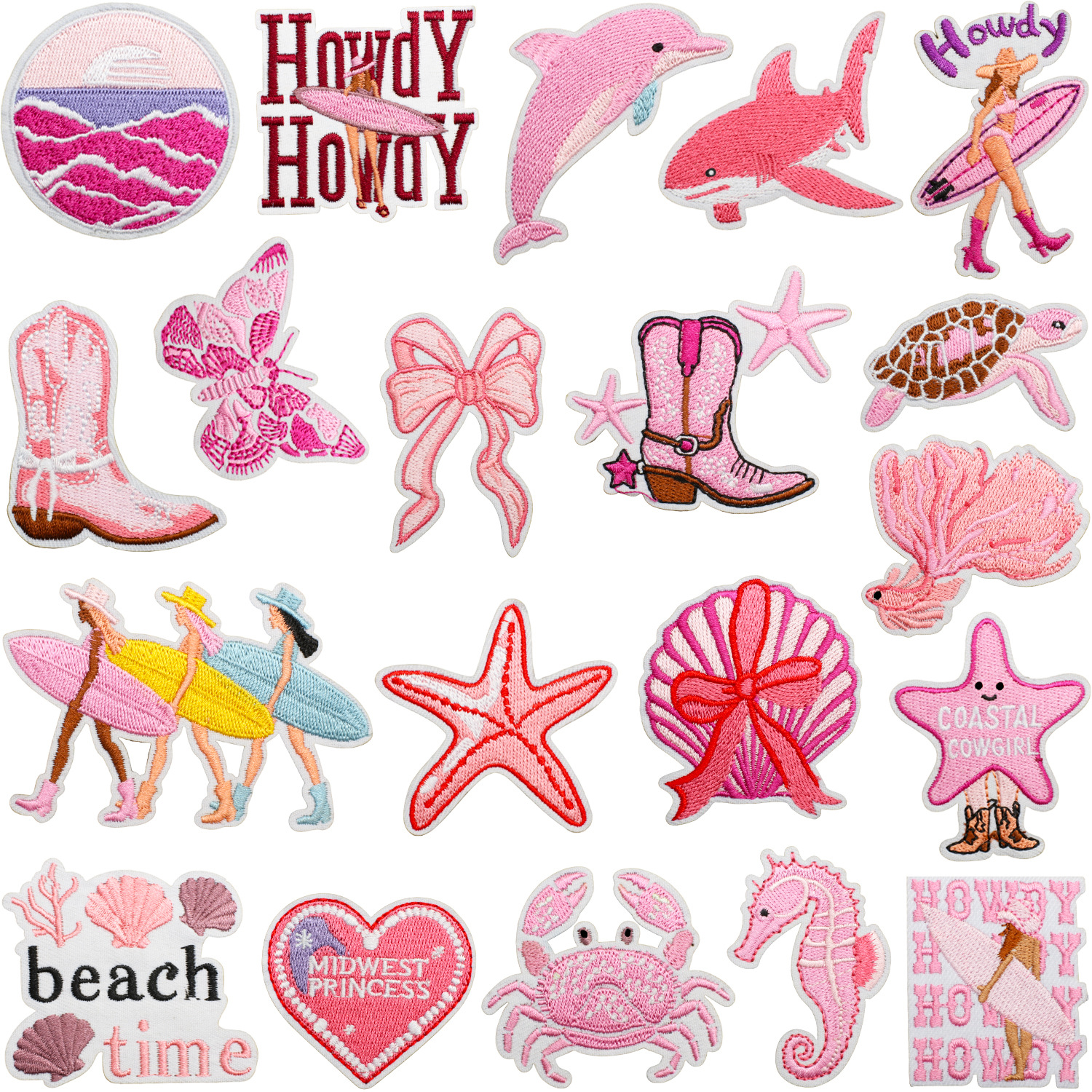 Wholesale Pink Theme Embroidery Cloth Stickers Surfing Girls Patch