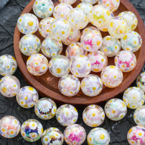 Wholesale 10pcs daisy print acrylic beads