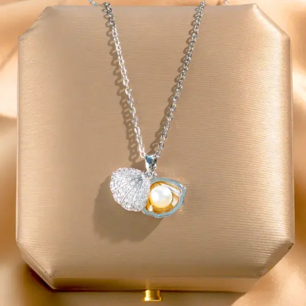 Wholesale Jewelry Elegant Shell 304 Stainless Steel Copper Artificial Pearls Zircon 18K Gold Plated K Gold Plated Plating Inlay Pendant Necklace