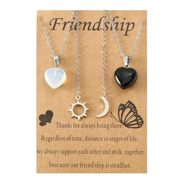 Wholesale Fashion Stainless Steel Sun And Moon Friendship Card Heart-shaped Natural Stone Clavicle Chain
