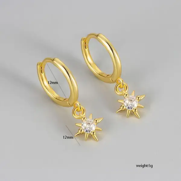 Wholesale Sunflower Hexagram Earrings Fashionable Sunflower Pattern Polished Stainless Steel Versatile Seasonal Unisex Earring Set