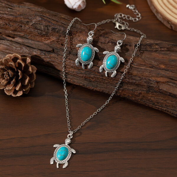 Wholesale Cross border bohemian turquoise turtle earring necklace suit vintage fashion jewelry suit