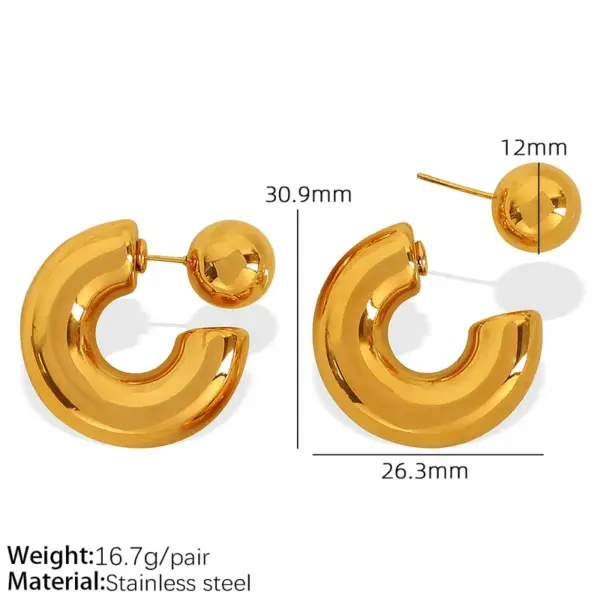 Wholesale Ion Plating (IP) Real Gold Plated 18K Gold C Shape Round 304 Stainless Steel Casual Retro IG Style Waterproof Non Tarnish Ear Studs