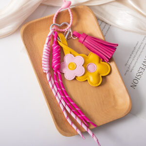 2 miu lanyards - rose red tassels - yellow and pink flowers
