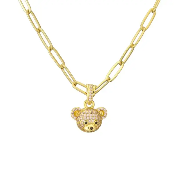 Wholesale Ig Style Cute Little Bear Copper Gold Plated Zircon Pendant Necklace In Bulk