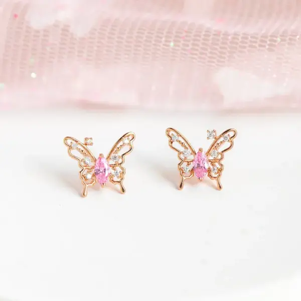 Wholesale Sweet Insect Butterfly Brass Artificial Rhinestones Ear Studs