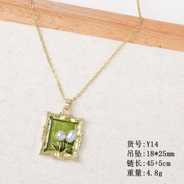 Wholesale Summer New Retro Oil Painting Style Monet Garden Necklace Light Luxury Baroque Pearl Flower Alloy Accessories Pendant