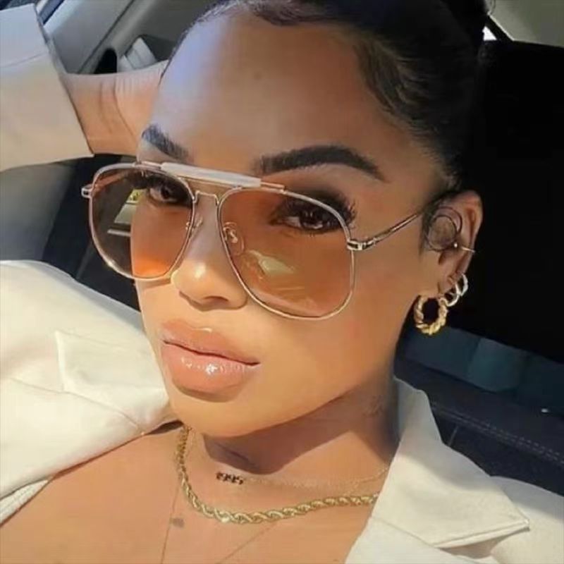 Wholesale European and American Ladies Mirror Metal Large Frame Sunglasses 2024 New Sunglasses Ins pular Same Style Sunglasses