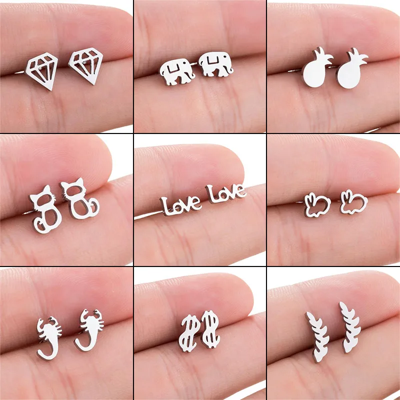 Wholesale Ion Plating (IP) Real Gold Plated Letter Cat Elephant Stainless Steel Simple Style Waterproof Non Tarnish Ear Studs