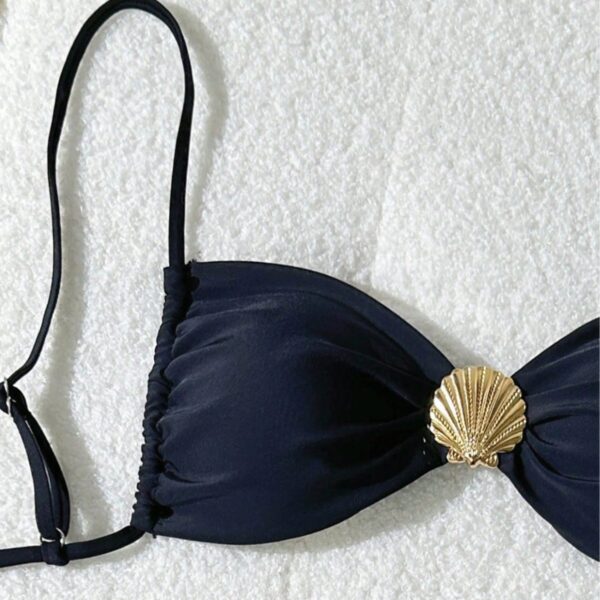 Wholesale 2025 new European and American split swimsuit cross-border shell awstring solid color sexy bikini foreign trade bikini