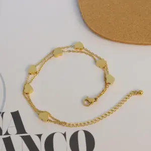 Wholesale PVD Coated Real Gold Plated 18K Gold Heart 304 Stainless Steel Fashion Waterproof Non Tarnish 304 Stainless Steel Bracelets