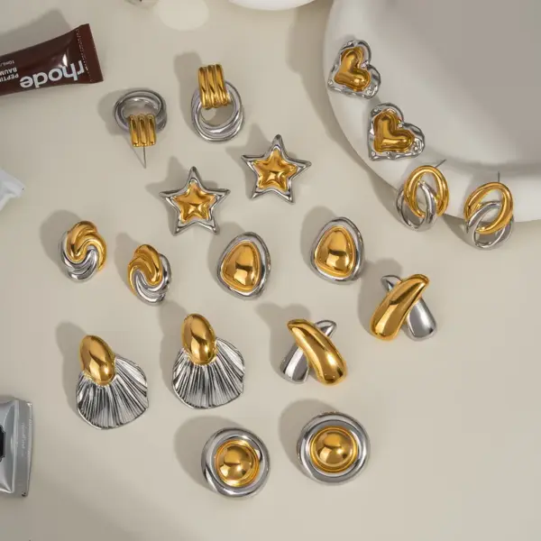Wholesale PVD Coated Real Gold Plated 18K Gold Geometric Star Heart Shape 304 Stainless Steel Elegant Glam Lady Waterproof Non Tarnish Ear Studs