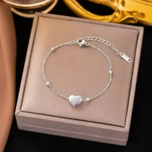 【SLE11】Round Bead Heart Bracelet / Steel Color
