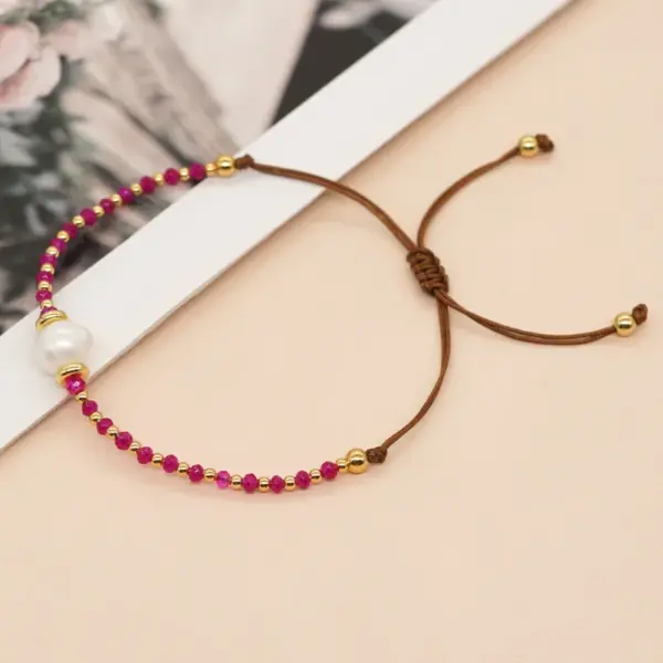 Casual Simple Style Round Artificial Crystal Freshwater Pearl Beaded awstring Braid Bracelets