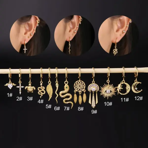 Ear Cartilage Rings & Studs Fashion Animal Copper Plating Artificial Gemstones