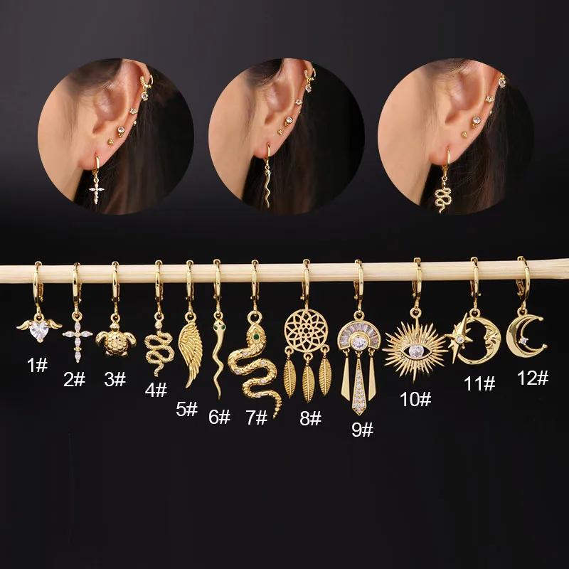 Wholesale Ear Cartilage Rings & Studs Fashion Animal Copper Plating Artificial Gemstones