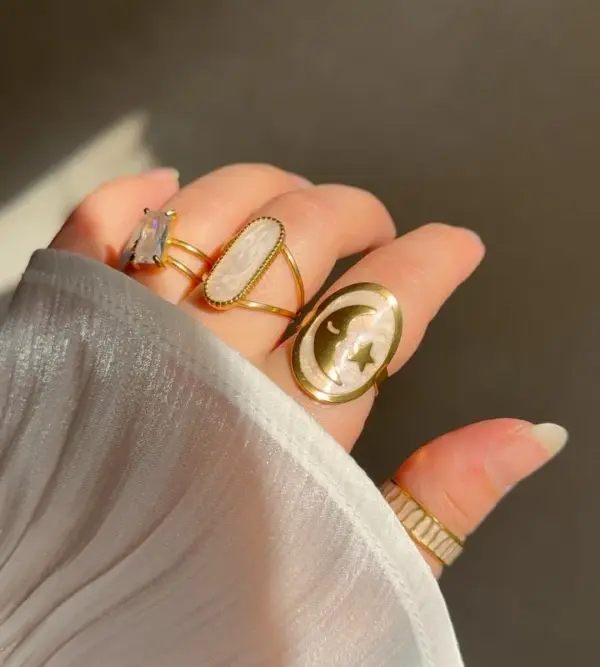 Elegant Stainless Steel Open Ring Adjustable Fashionable Personality Design For Index Finger Vintage Style Round Pattern