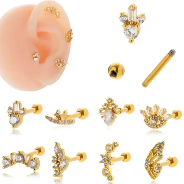 1 Piece Ear Cartilage Rings & Studs Sweet Simple Style Eye Flower Butterfly 316L Stainless Steel Copper Waterproof Non Tarnish Surgical Steel Zircon