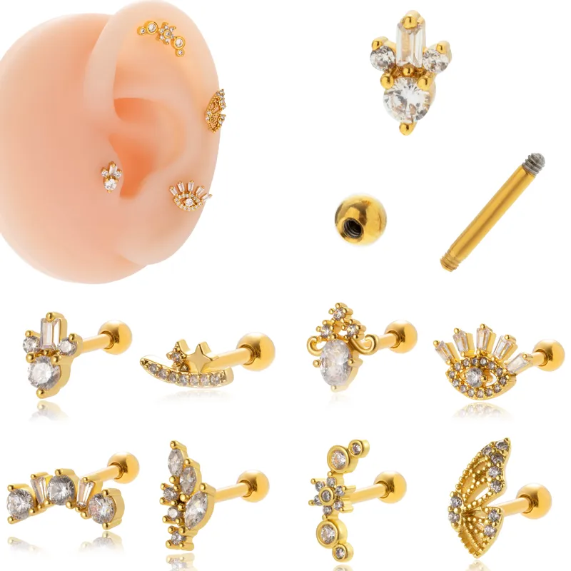 Wholesale 1 Piece Ear Cartilage Rings & Studs Sweet Simple Style Eye Flower Butterfly 316L Stainless Steel Copper Waterproof Non Tarnish Surgical
