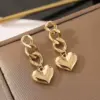 Wholesale PVD Coated 18K Gold Real Gold Plated Heart Shape 304 Stainless Steel Fashion Waterproof Non Tarnish Drop Earrings