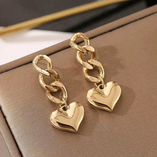 Wholesale PVD Coated 18K Gold Real Gold Plated Heart Shape 304 Stainless Steel Fashion Waterproof Non Tarnish Drop Earrings
