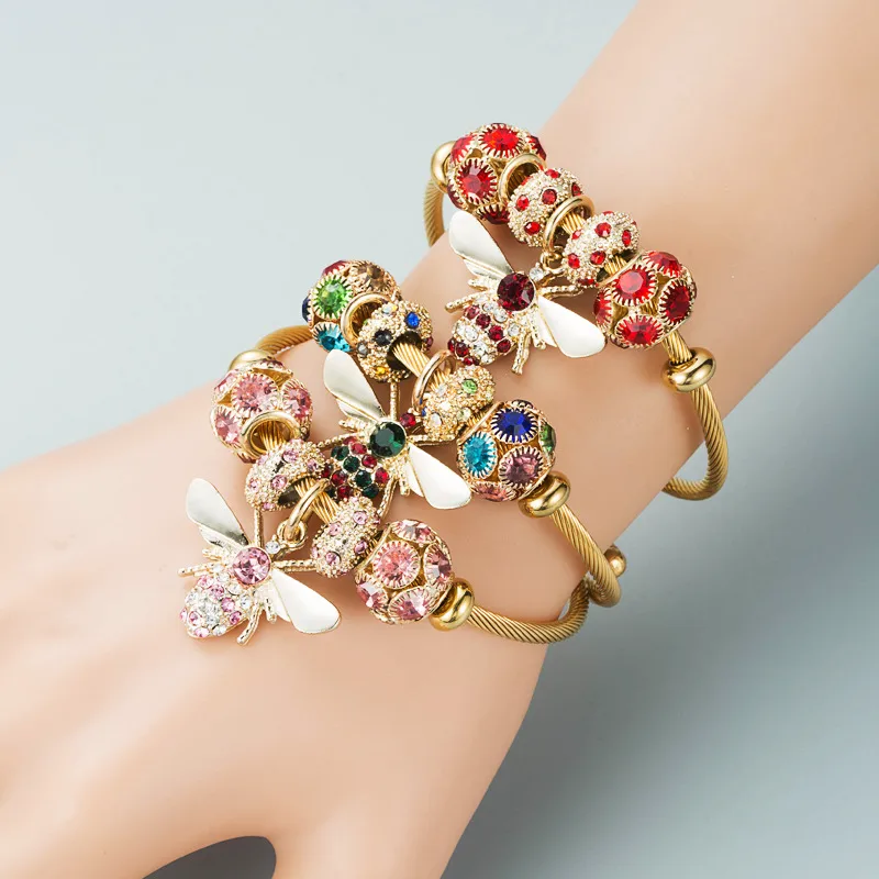 Wholesale Fashion 304 Stainless Steel Alloy Gold Plated Rhinestones Bracelets In Bulk