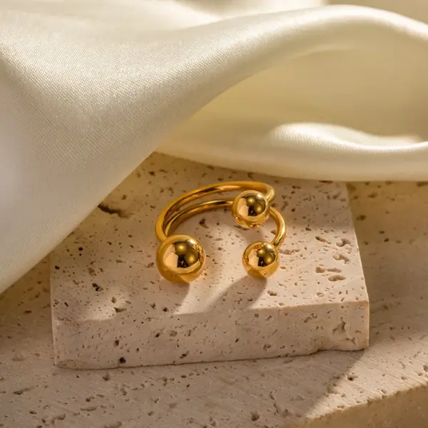 Wholesale Jewelry INS Style Simple Style Ball 304 Stainless Steel PVD Coated Plating Open Ring