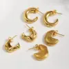Wholesale Vintage INS Style European And American 304 Stainless Steel Striped Concave-Convex C-shaped Earrings Basic Simple Style Imitation Gold Plated Water Plated