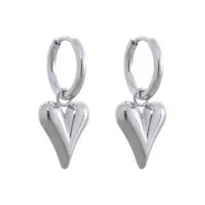E0216-Pointed Heart-Shaped-Earrings-Steel Color