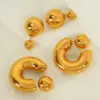 Wholesale Ion Plating (IP) Real Gold Plated 18K Gold C Shape Round 304 Stainless Steel Casual Retro IG Style Waterproof Non Tarnish Ear Studs