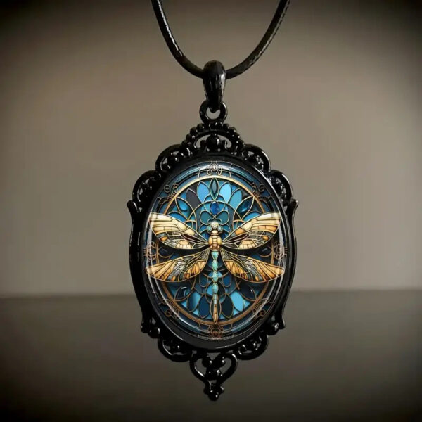 Wholesale 1 stylish and elegant dragonfly black frame glass necklace with romantic gift jewelry men's jewelry