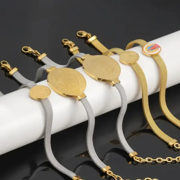 Wholesale 304 Stainless Steel Portrait Virgin Mary Our Lady Of Guadalupe PVD Coated Stone-Free 18K Real Gold Plated Simple Style Waterproof Non Tarnish Bracelets Tennis Bracelet