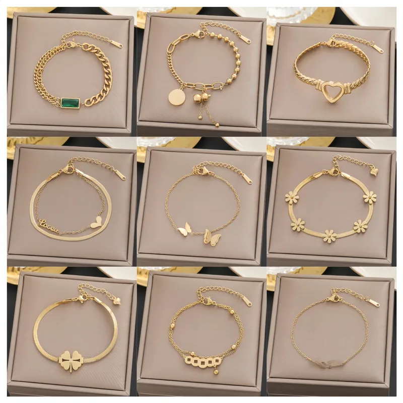 Wholesale 100 Bracelet 18k Gold Color-free Titanium Steel Women's Simple Ins Personalized Fashion Hand Jewelry