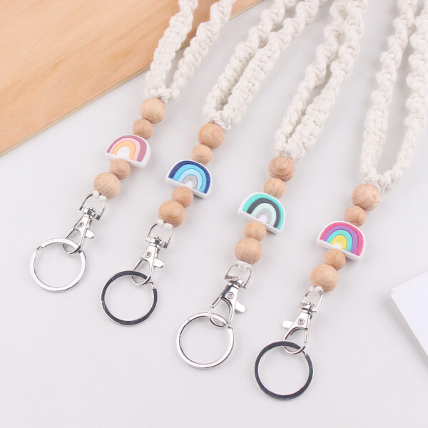 Wholesale New Handmade Woven Necklace Keychain Creative DIY Rainbow Silicone Beads Brand Work Id Lanyard