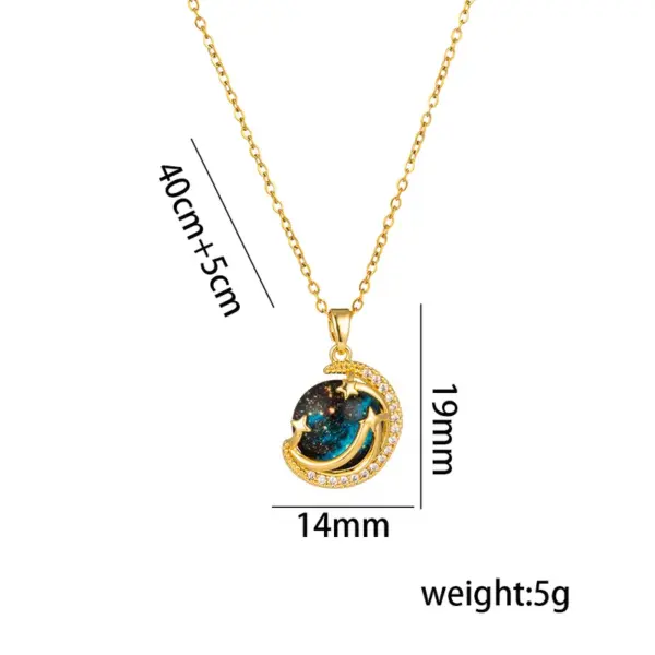 PVD Coated Real Gold Plated 18K Gold Star Moon Planet Stainless Steel Casual Simple Style Waterproof Non Tarnish Titanium Steel Pendant Necklace