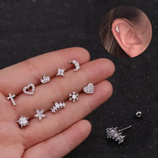 Copper Ear Cartilage Rings & Studs Crown Waterproof Non Tarnish Surgical Steel Women'S