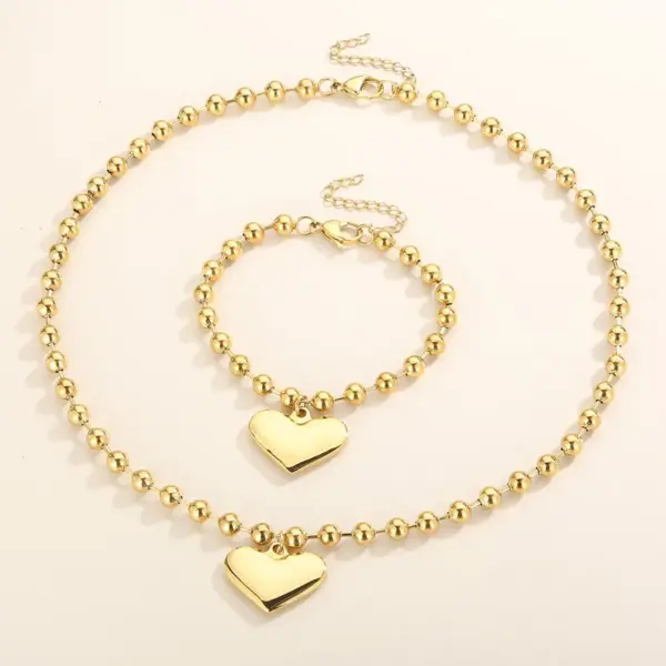304 Stainless Steel Heart Shape PVD Coated 18K Real Gold Plated Casual Vacation Waterproof Non Tarnish Plating Bracelets Necklace
